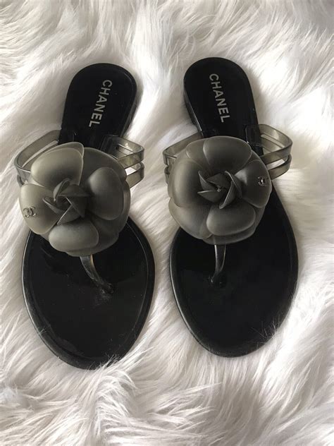 chanel rubber flower flip flops